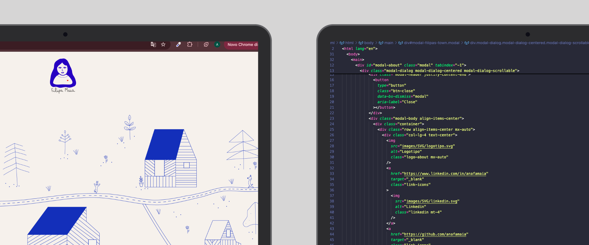 Side-by-side comparison between the Figma prototype and the final coded result, showing the fidelity between design and development
