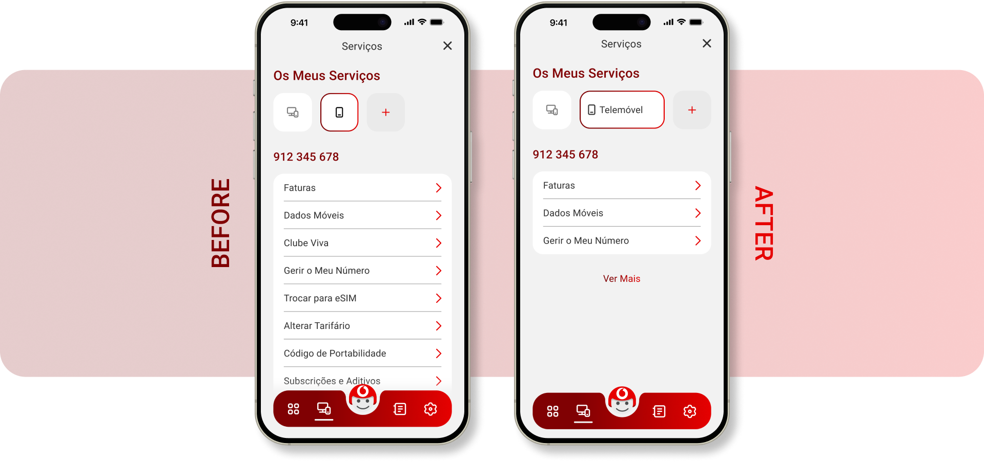 Usability test results: task success rate chart and annotated screenshots highlighting issues found on the services screen